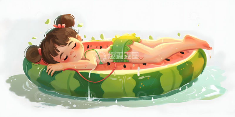 高清大图下载【趣麦麦图】夏天清凉西瓜女孩人物