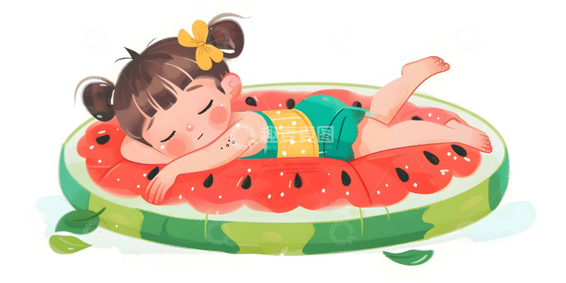 高清大图下载【趣麦麦图】夏天西瓜纳凉女孩人物