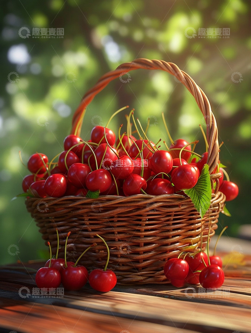 高清大图下载【趣麦麦图】夏天阳光篮子樱桃