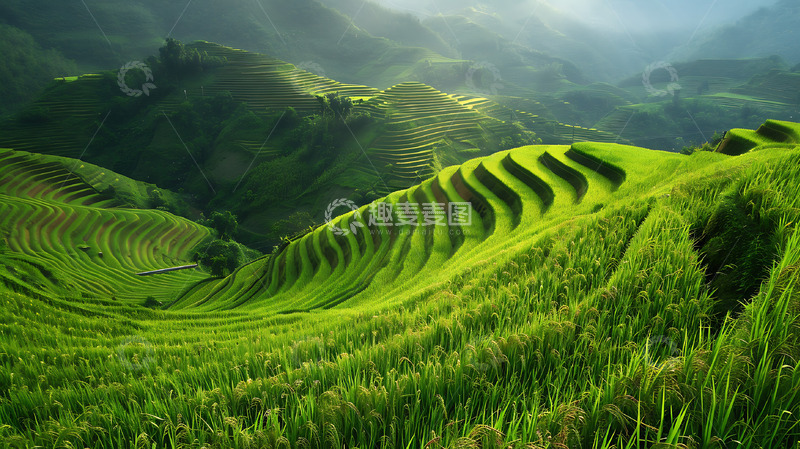 高清大图下载【趣麦麦图】稻谷水稻农田田野风景耕田梯田