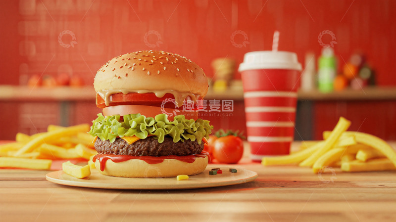 高清大图下载【趣麦麦图】汉堡薯条饮料美食食物场景