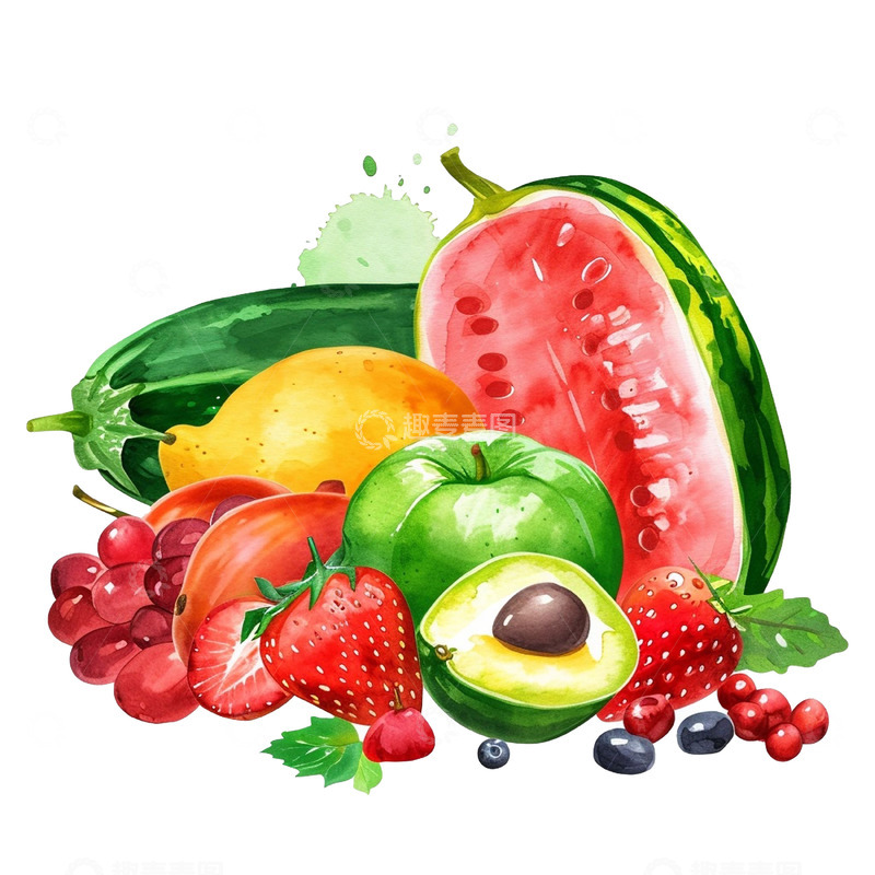 高清大图下载【趣麦麦图】卡通水彩风瓜果