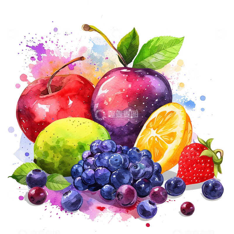 高清大图下载【趣麦麦图】卡通手绘水彩水果