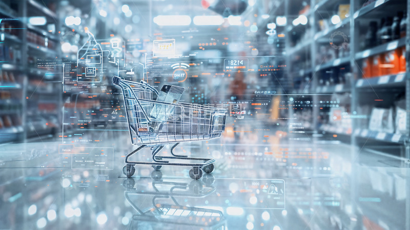高清大图下载【趣麦麦图】购物车电商科技仓库场景壁纸