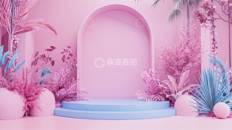 高清大图下载【趣麦麦图】粉色展台植物热带壁纸背景