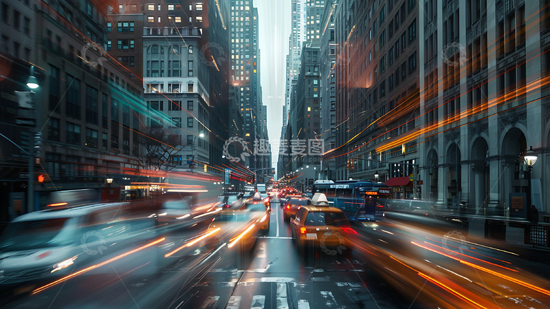 高清大图下载【趣麦麦图】城市街道车水马龙延时摄影