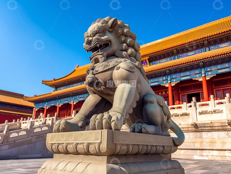 高清大图下载【趣麦麦图】石狮子雕像故宫AI摄影图