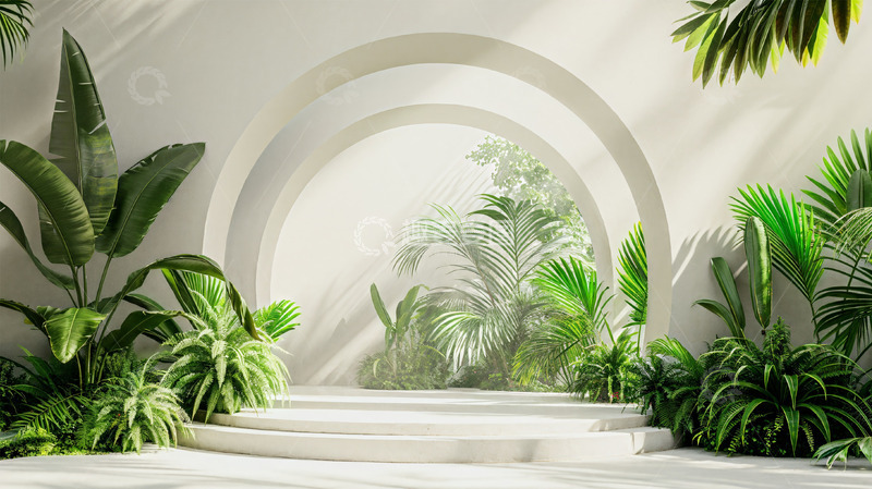 高清大图下载【趣麦麦图】植物展台绿色清新热带场景背景