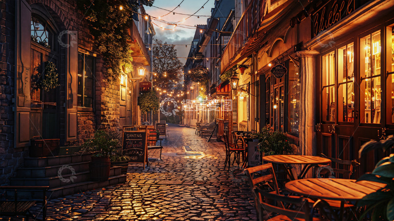 高清大图下载【趣麦麦图】街道场景商店灯光暖色调壁纸