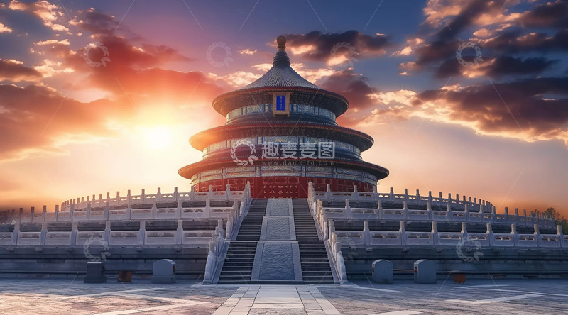 高清大图下载【趣麦麦图】黄昏降临时的北京天坛AI摄影图