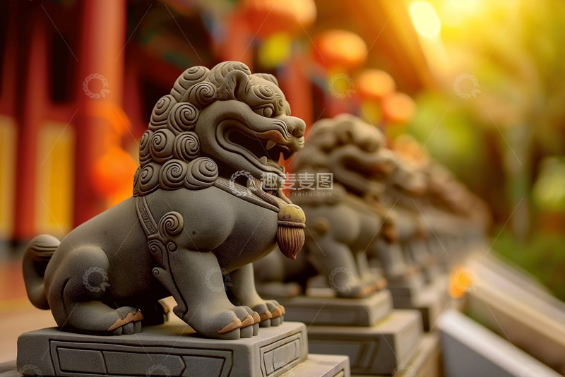 高清大图下载【趣麦麦图】一排小石狮子AI摄影图素材