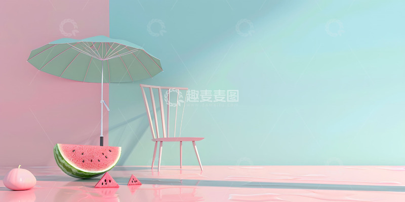 高清大图下载【趣麦麦图】清新夏日西瓜躺椅背景