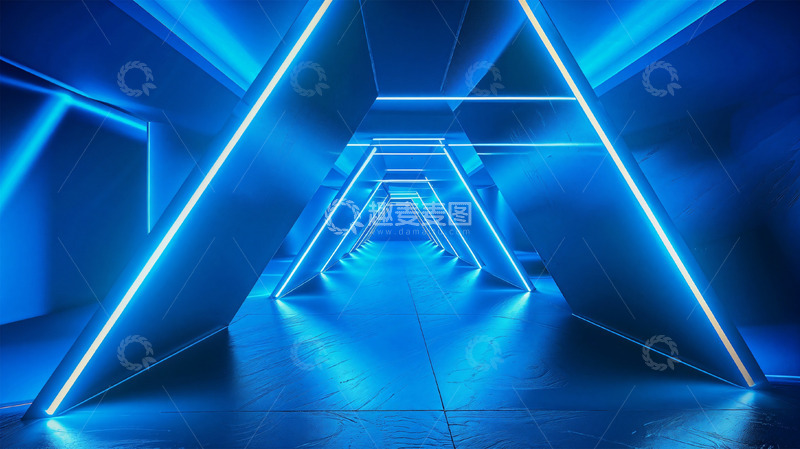 高清大图下载【趣麦麦图】蓝色渐变科技走廊场景背景