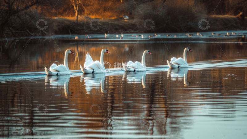 高清大图下载【趣麦麦图】天鹅湖面游泳自然