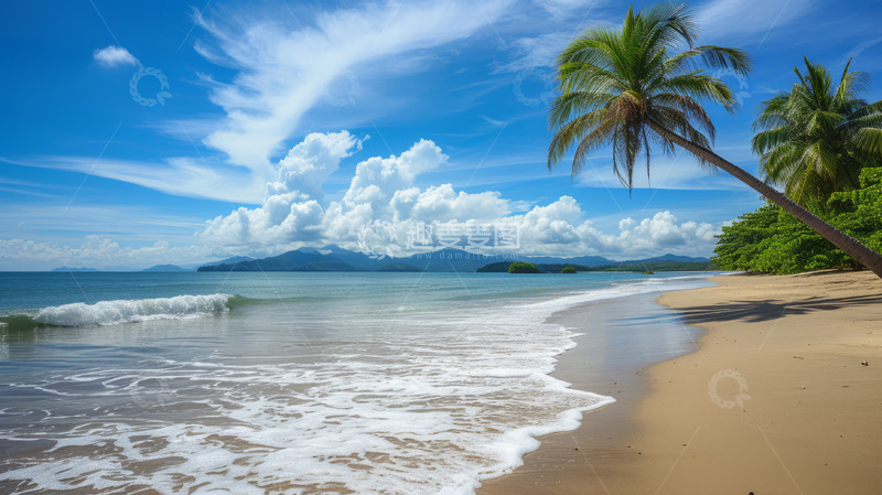 高清大图下载【趣麦麦图】蓝天白云海边海滩