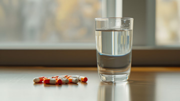 药物胶囊水杯特写摄影
