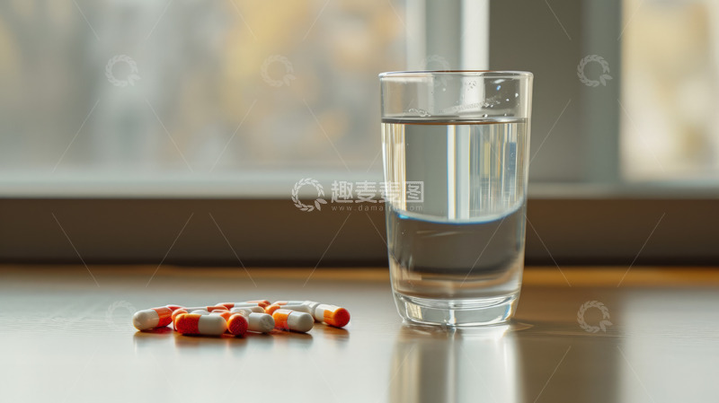 高清大图下载【趣麦麦图】药物胶囊水杯特写摄影