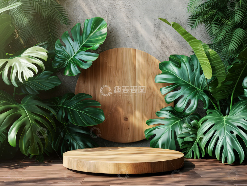 高清大图下载【趣麦麦图】简约绿色舞台展示台背景图