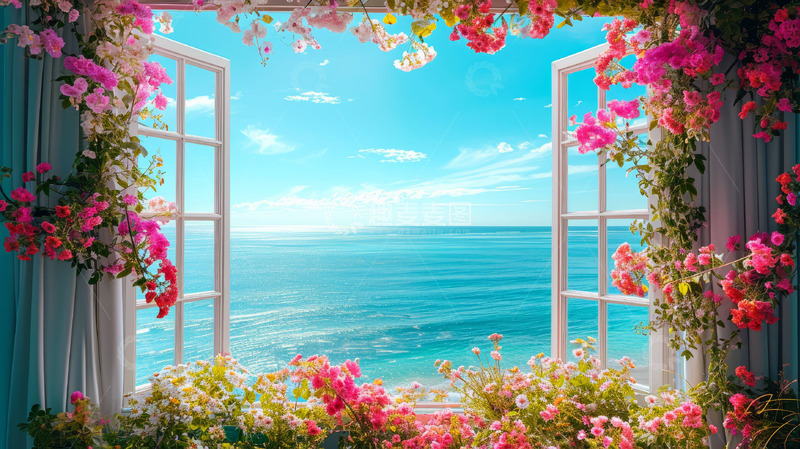 高清大图下载【趣麦麦图】海边夏日窗台