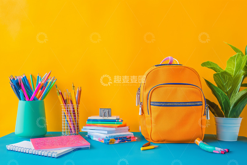 高清大图下载【趣麦麦图】书包彩笔海报背景