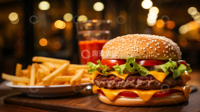 高清大图下载【趣麦麦图】牛肉汉堡薯条美食