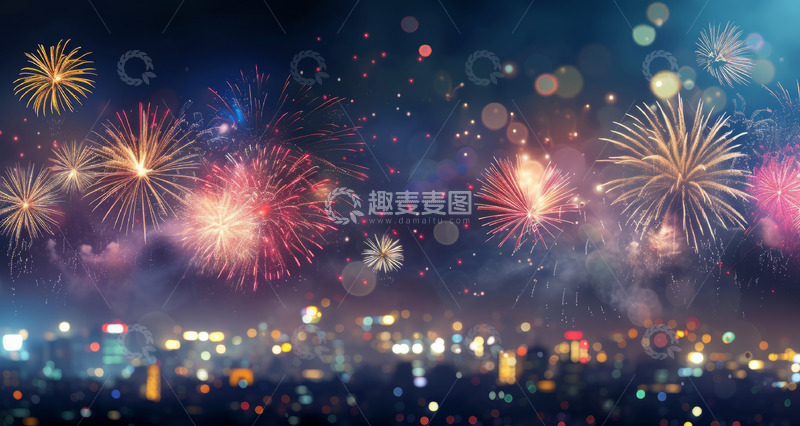 高清大图下载【趣麦麦图】五彩缤纷金色烟花烟火景观