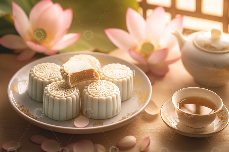 高清大图下载【趣麦麦图】-冰皮月饼中秋美食AI摄影图