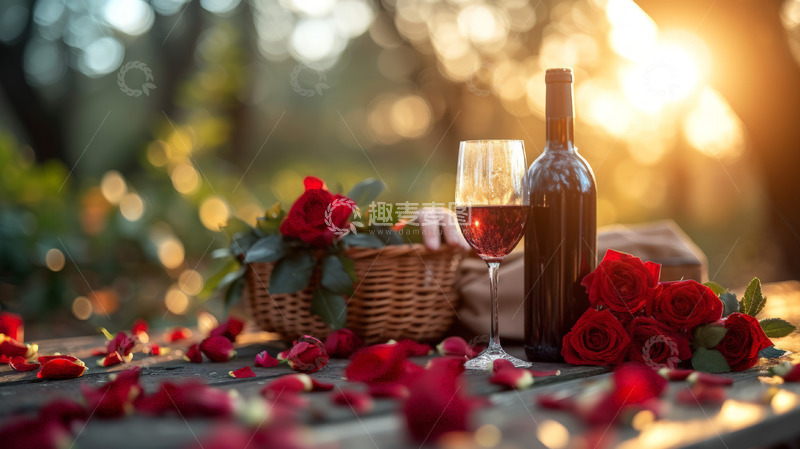 高清大图下载【趣麦麦图】浪漫约会红酒玫瑰花