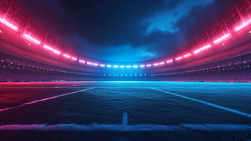 夜晚足球场灯光草地比赛足球橄榄球