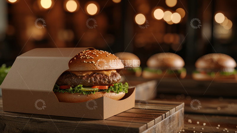 高清大图下载【趣麦麦图】牛肉汉堡薯条食物