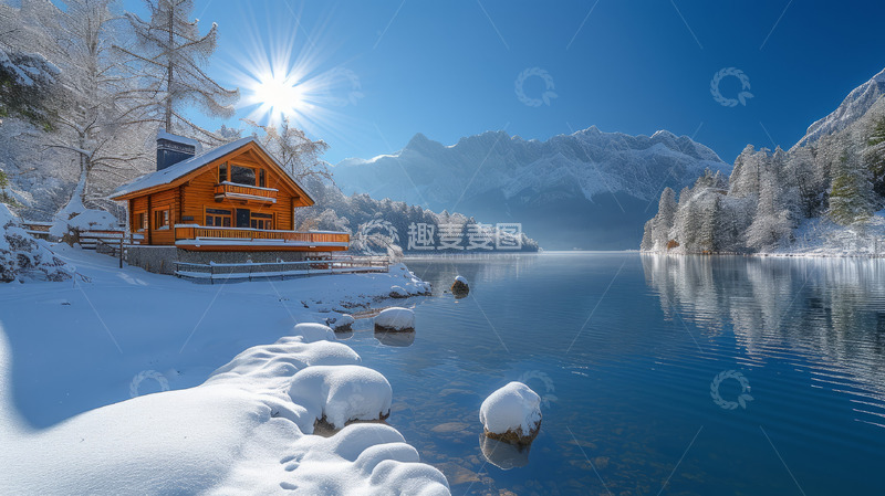 高清大图下载【趣麦麦图】冬季唯美雪山脚下风景