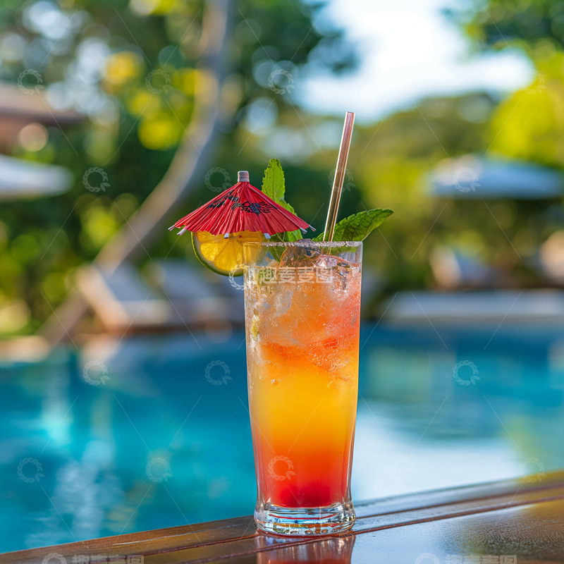 高清大图下载【趣麦麦图】泳池边鸡尾酒