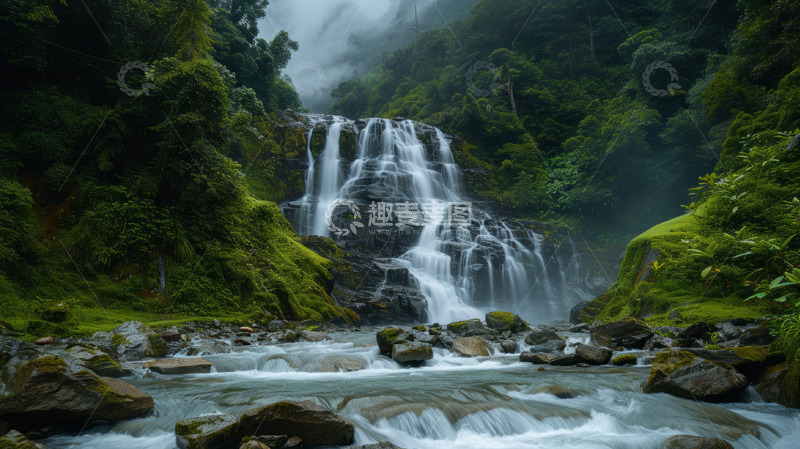 高清大图下载【趣麦麦图】瀑布森林水流自然