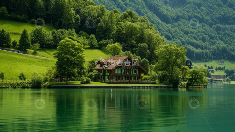 高清大图下载【趣麦麦图】绿树森林湖泊自然景观