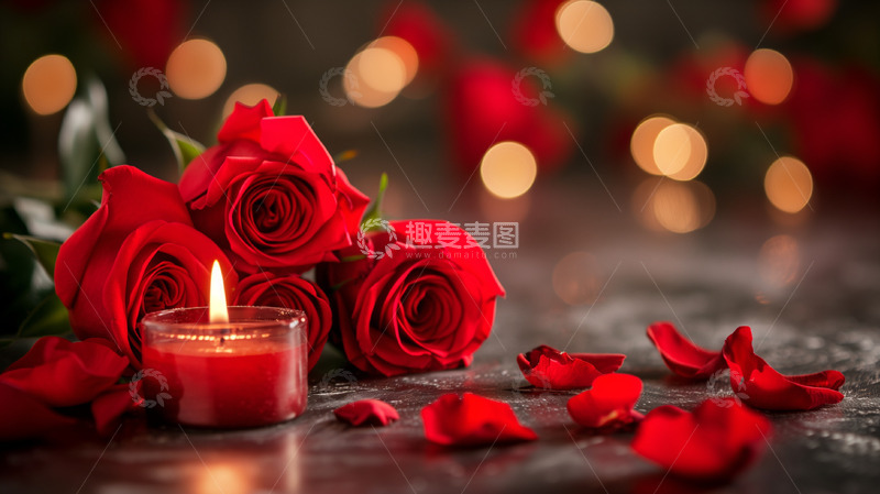 高清大图下载【趣麦麦图】蜡烛和玫瑰花瓣特写