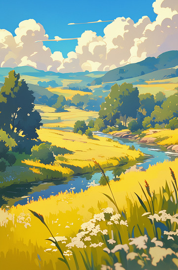 秋天阳光山野树木