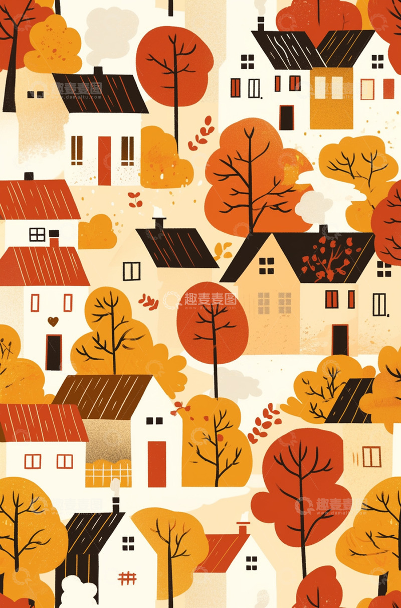 高清大图下载【趣麦麦图】卡通建筑秋日立秋秋分背景