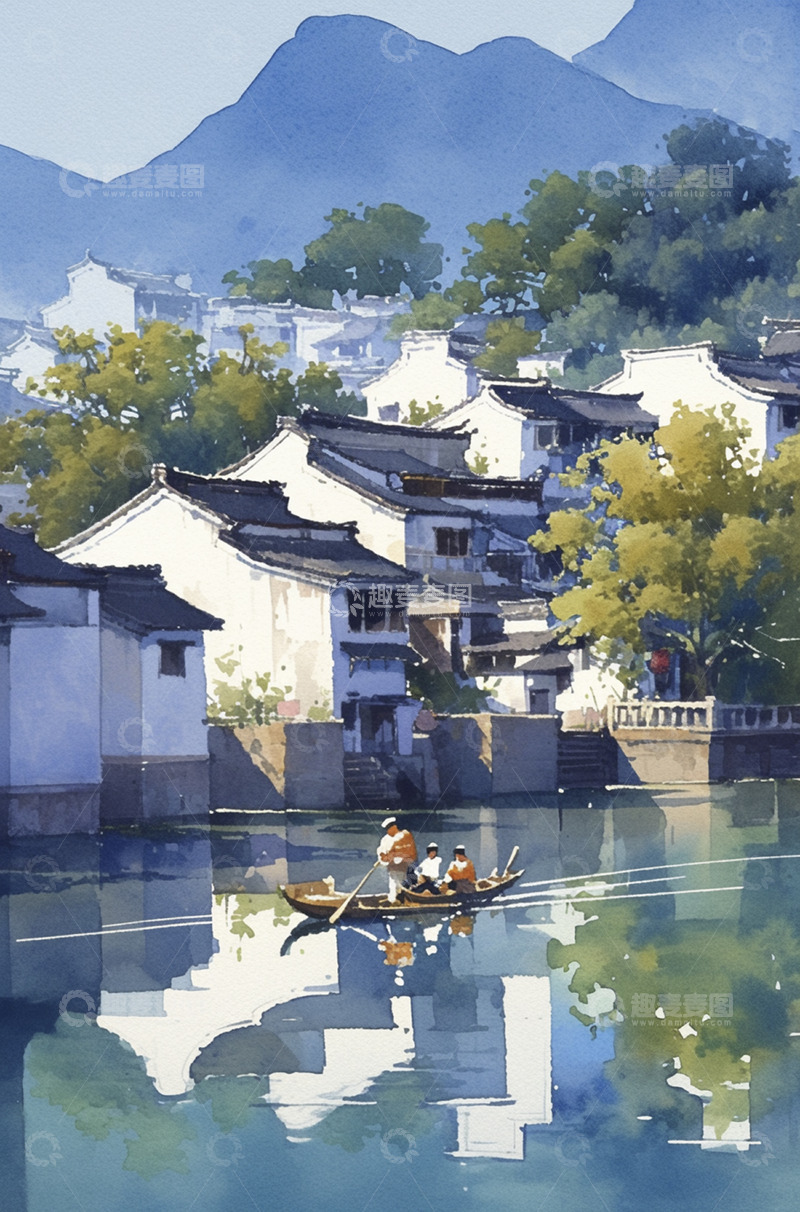 高清大图下载【趣麦麦图】秋天湖水建筑