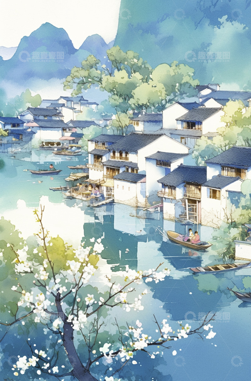 高清大图下载【趣麦麦图】秋日水乡建筑背景