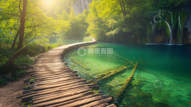 高清大图下载【趣麦麦图】湿地公园河流上的小路