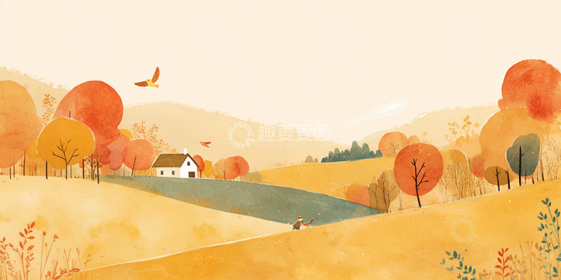 高清大图下载【趣麦麦图】秋天卡通户外草坪背景