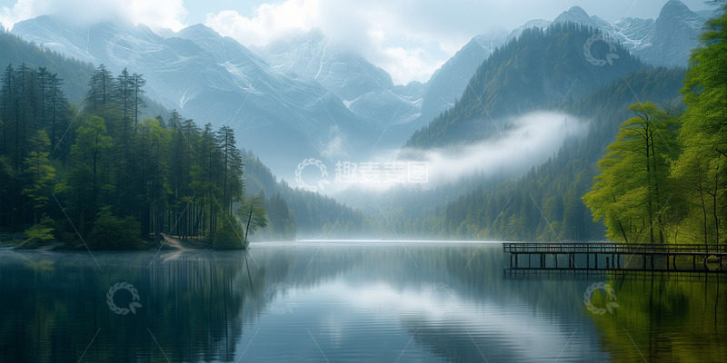 高清大图下载【趣麦麦图】森林湖泊倒影景观水面