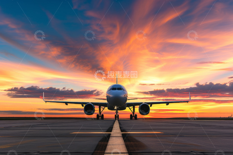 高清大图下载【趣麦麦图】机场跑道飞机起飞
