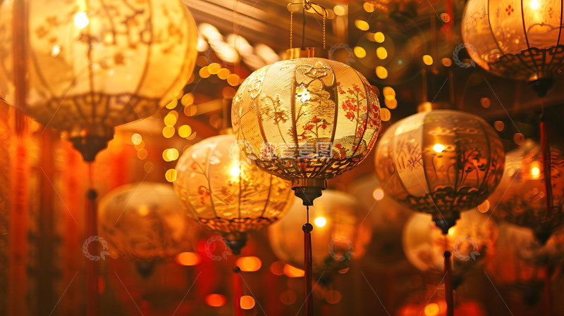 高清大图下载【趣麦麦图】夜晚传统灯笼节日装饰灯光壁纸