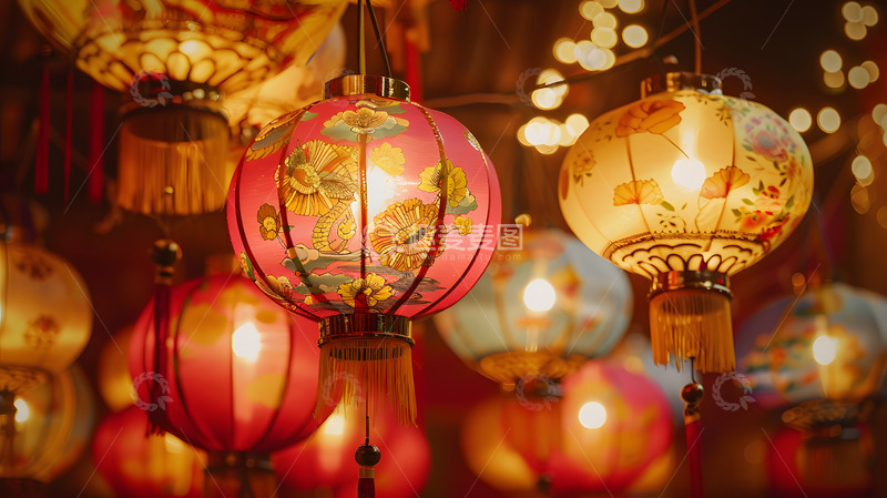 高清大图下载【趣麦麦图】多彩传统灯笼夜晚节日装饰壁纸