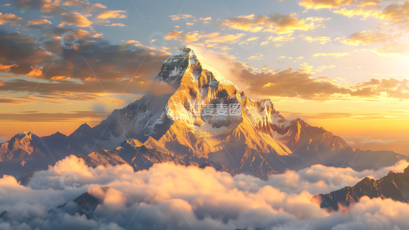 日出照耀雪山峰峦壮丽景观壁纸