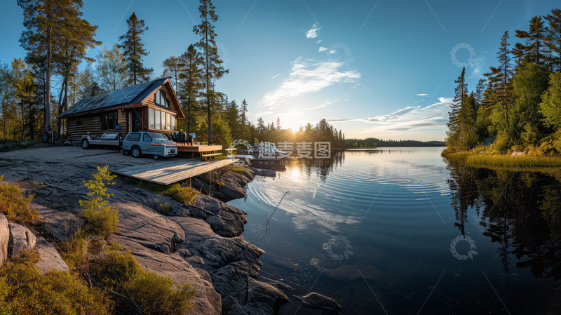 高清大图下载【趣麦麦图】水面湖泊小屋景观自然