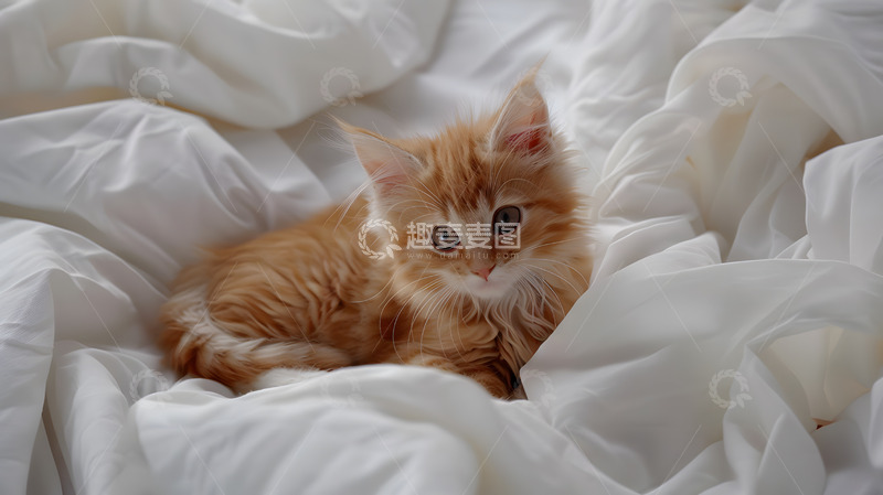 高清大图下载【趣麦麦图】在床单上的可爱小猫宠物摄影