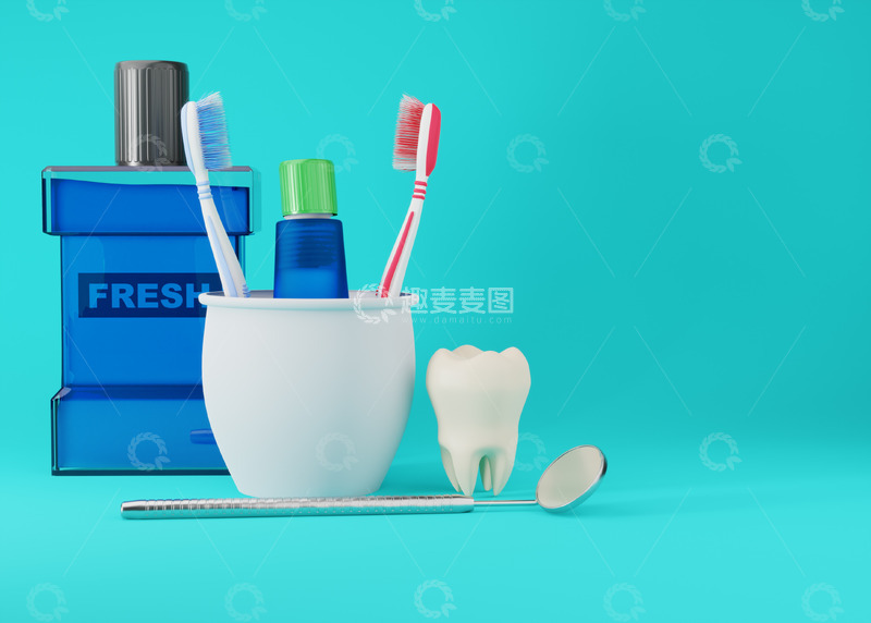 高清大图下载【趣麦麦图】蓝色背景下的牙科卫生