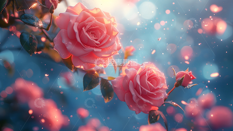 高清大图下载【趣麦麦图】粉红玫瑰与梦幻光晕的浪漫氛围壁纸